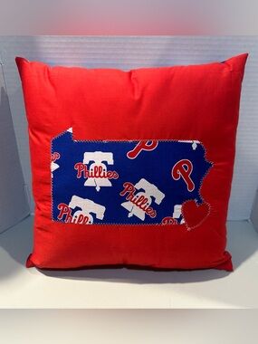 Handmade 14” Philadelphia Phillies PA State Appliqué Throw Pillow with Heart